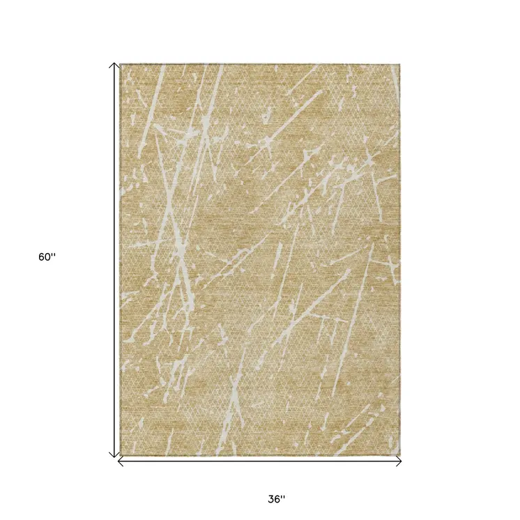 3' X 5' Beige And Ivory Abstract Washable Indoor Outdoor Area Rug