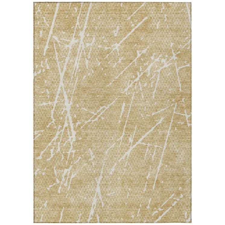5' X 8' Beige And Ivory Abstract Washable Indoor Outdoor Area Rug