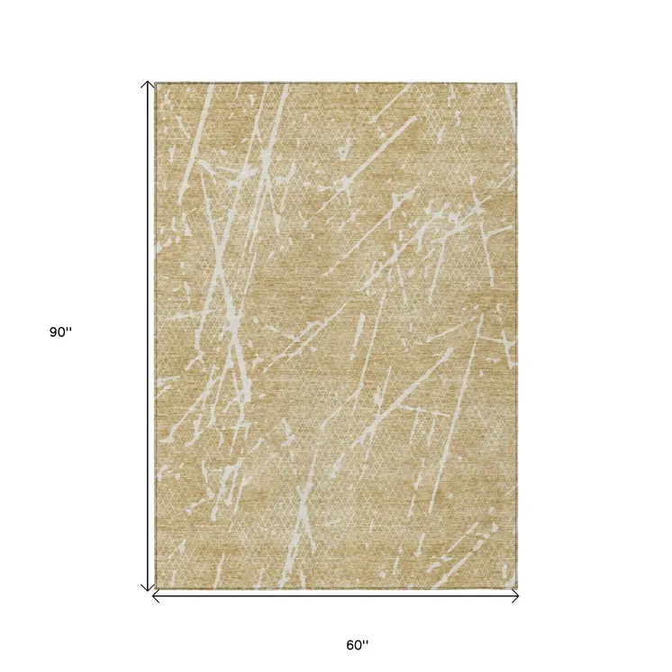 5' X 8' Beige And Ivory Abstract Washable Indoor Outdoor Area Rug
