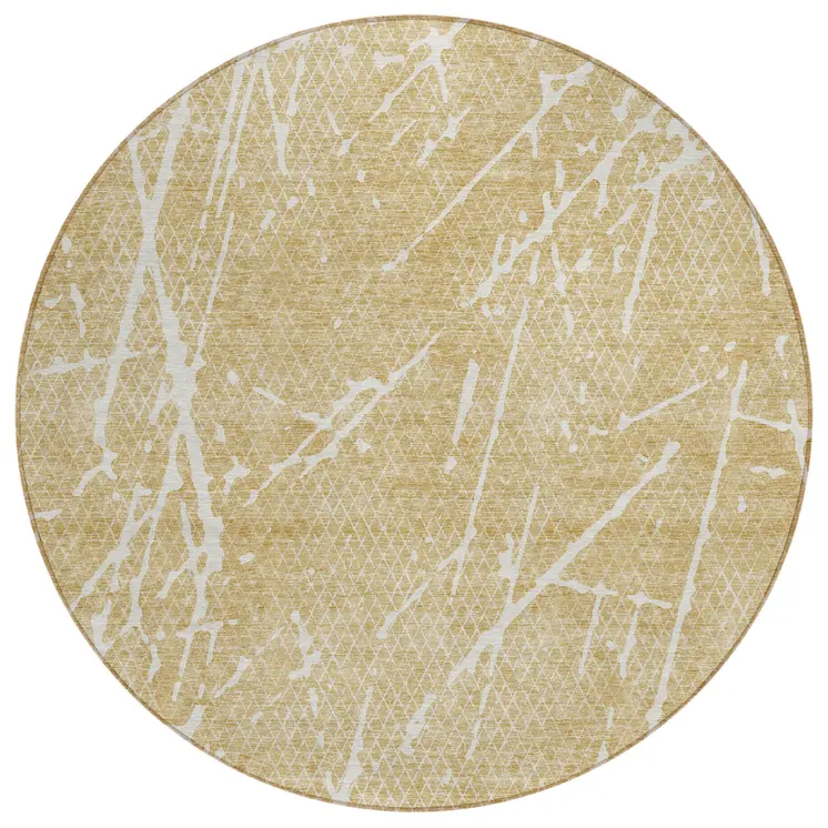 8' Beige And Ivory Round Abstract Washable Indoor Outdoor Area Rug
