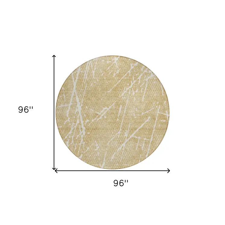 8' Beige And Ivory Round Abstract Washable Indoor Outdoor Area Rug