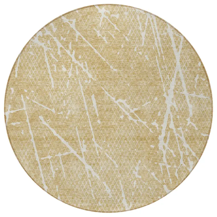 8' Beige And Ivory Round Abstract Washable Indoor Outdoor Area Rug