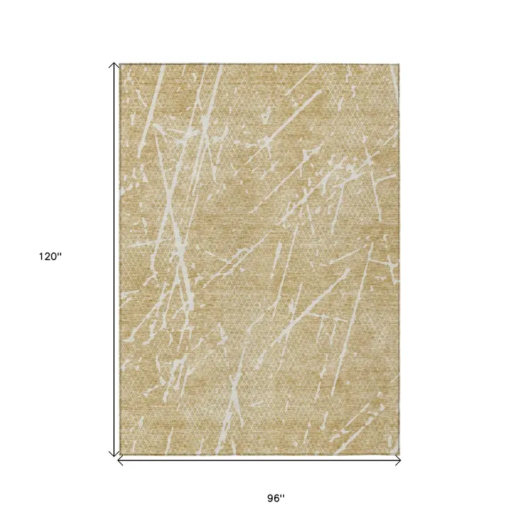 8' X 10' Beige And Ivory Abstract Washable Indoor Outdoor Area Rug