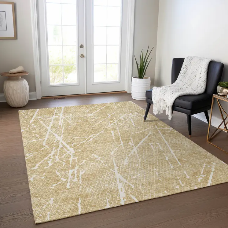 8' X 10' Beige And Ivory Abstract Washable Indoor Outdoor Area Rug