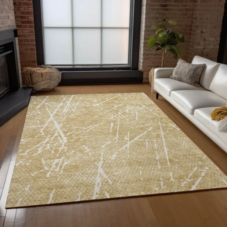8' X 10' Beige And Ivory Abstract Washable Indoor Outdoor Area Rug