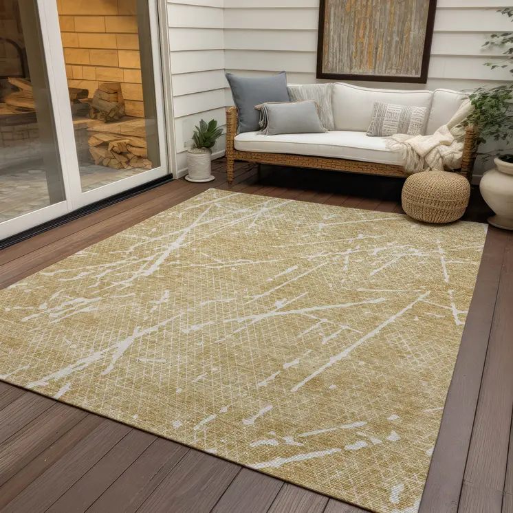 8' X 10' Beige And Ivory Abstract Washable Indoor Outdoor Area Rug