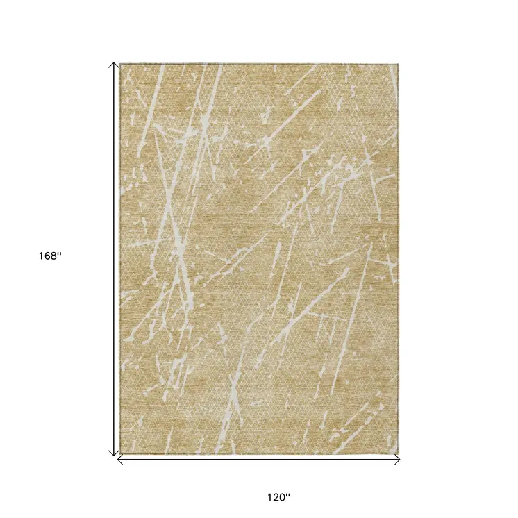 10' X 14' Beige And Ivory Abstract Washable Indoor Outdoor Area Rug