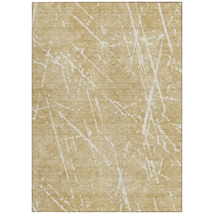 10' X 14' Beige And Ivory Abstract Washable Indoor Outdoor Area Rug