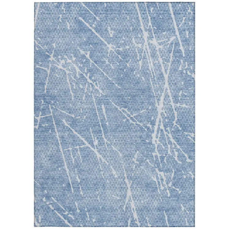3' X 5' Blue And Ivory Abstract Washable Indoor Outdoor Area Rug