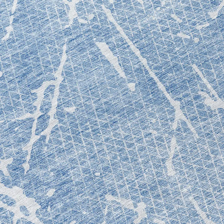 8' Blue And Ivory Round Abstract Washable Indoor Outdoor Area Rug