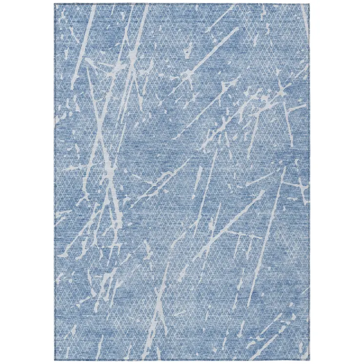 8' X 10' Blue And Ivory Abstract Washable Indoor Outdoor Area Rug