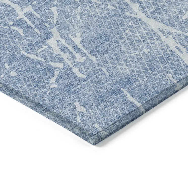8' X 10' Blue And Ivory Abstract Washable Indoor Outdoor Area Rug