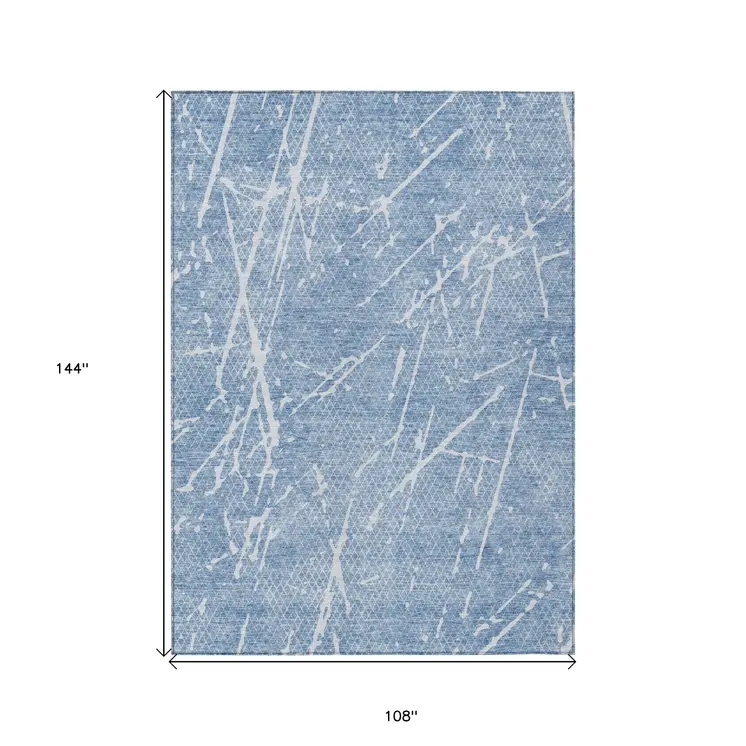 9' X 12' Blue And Ivory Abstract Washable Indoor Outdoor Area Rug