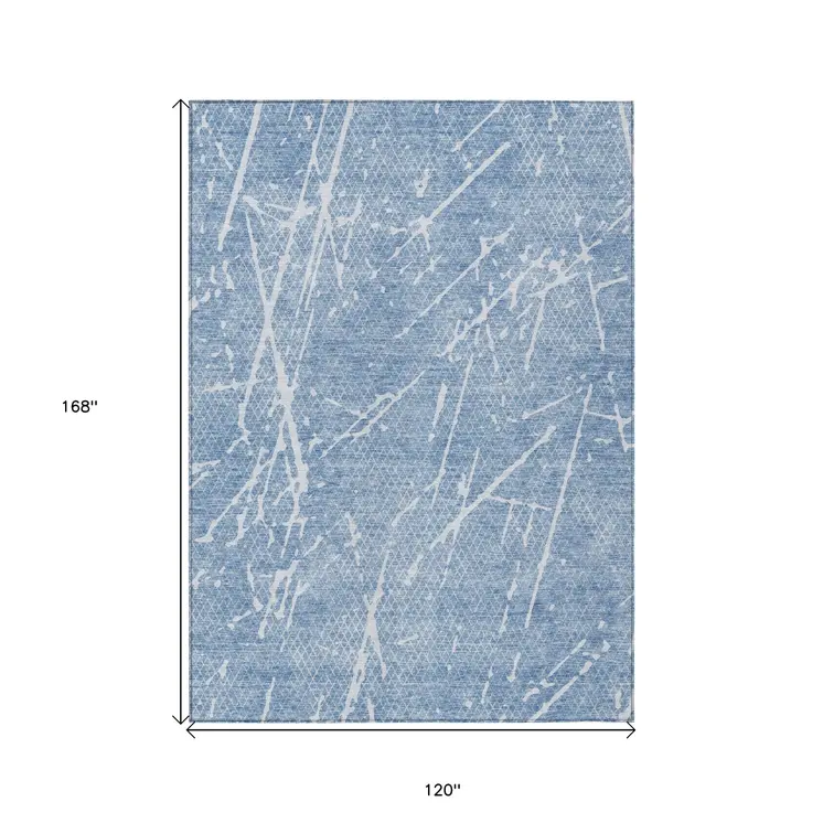 10' X 14' Blue And Ivory Abstract Washable Indoor Outdoor Area Rug