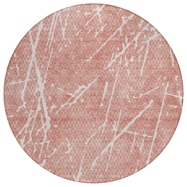 8' Blush And Ivory Round Abstract Washable Indoor Outdoor Area Rug