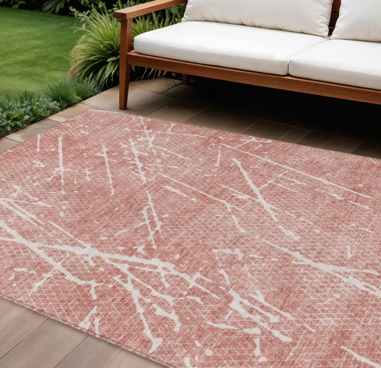 9' X 12' Blush And Ivory Abstract Washable Indoor Outdoor Area Rug