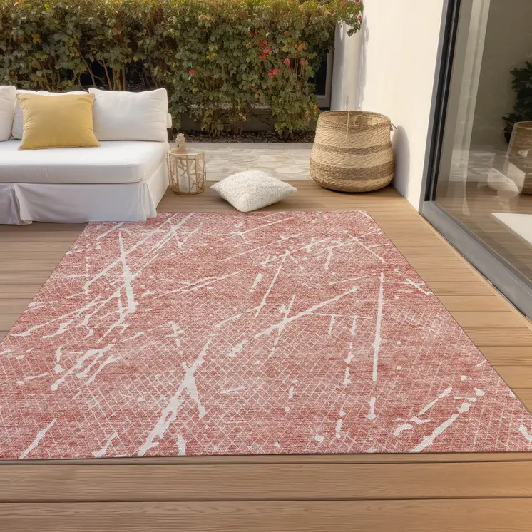 9' X 12' Blush And Ivory Abstract Washable Indoor Outdoor Area Rug
