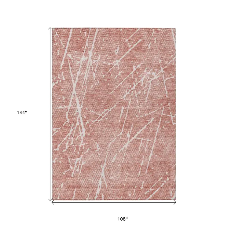 9' X 12' Blush And Ivory Abstract Washable Indoor Outdoor Area Rug