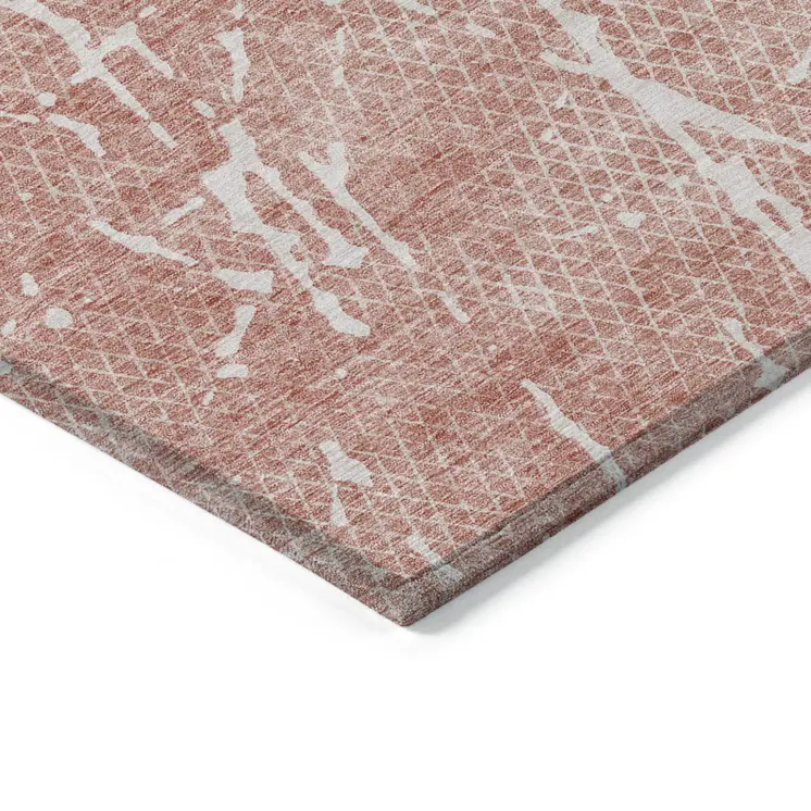 9' X 12' Blush And Ivory Abstract Washable Indoor Outdoor Area Rug