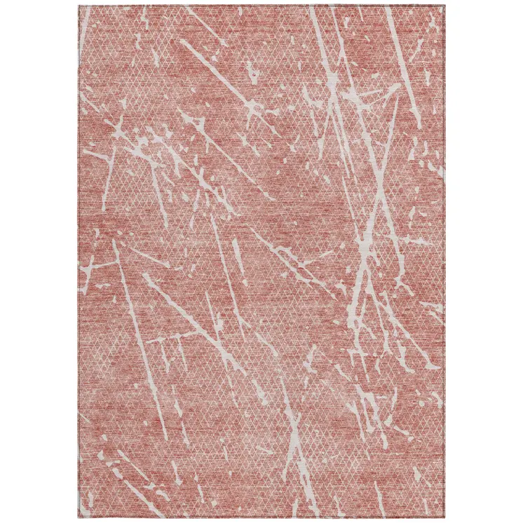 9' X 12' Blush And Ivory Abstract Washable Indoor Outdoor Area Rug