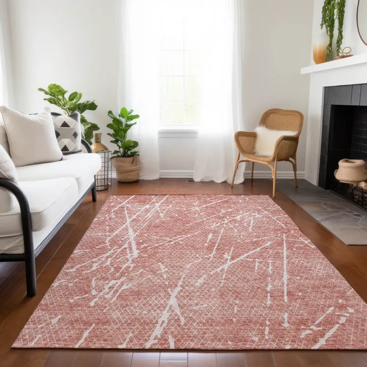 9' X 12' Blush And Ivory Abstract Washable Indoor Outdoor Area Rug