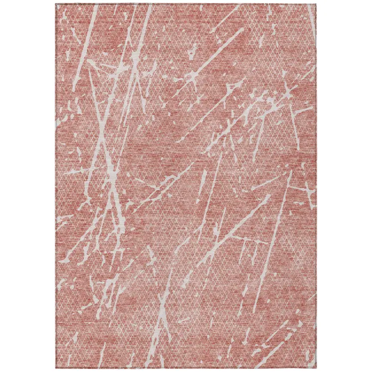 10' X 14' Blush And Ivory Abstract Washable Indoor Outdoor Area Rug