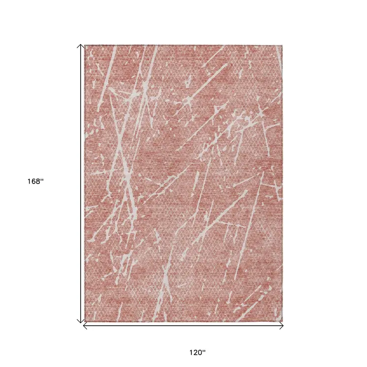 10' X 14' Blush And Ivory Abstract Washable Indoor Outdoor Area Rug