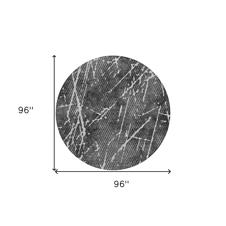 8' Charcoal Ivory And Gray Round Abstract Washable Indoor Outdoor Area Rug