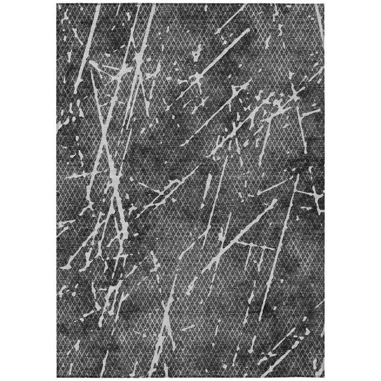 8' X 10' Charcoal Ivory And Gray Abstract Washable Indoor Outdoor Area Rug