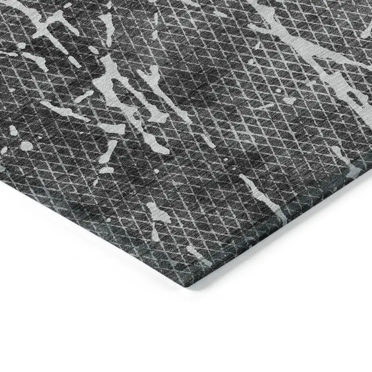 8' X 10' Charcoal Ivory And Gray Abstract Washable Indoor Outdoor Area Rug