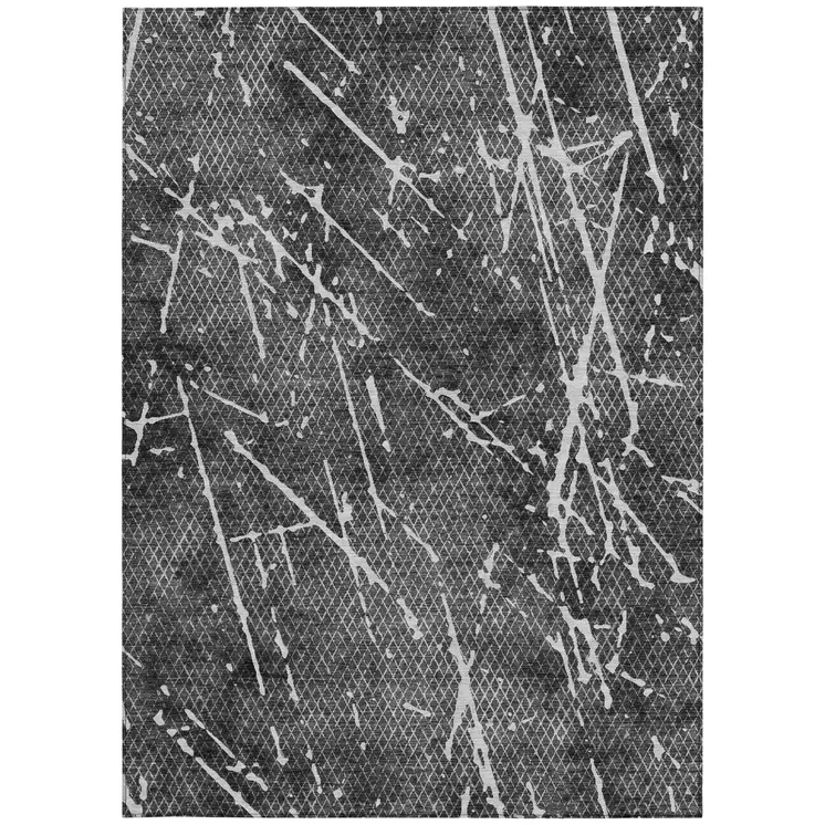 10' X 14' Charcoal Ivory And Gray Abstract Washable Indoor Outdoor Area Rug