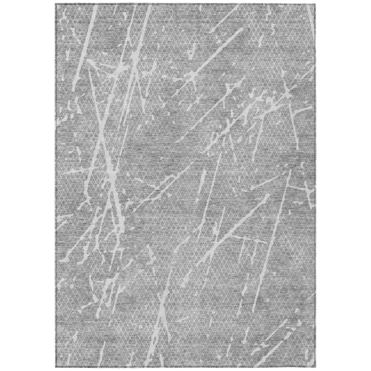 8' X 10' Gray Ivory And Silver Abstract Washable Indoor Outdoor Area Rug