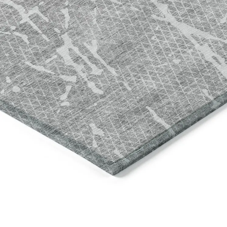 9' X 12' Gray Ivory And Silver Abstract Washable Indoor Outdoor Area Rug