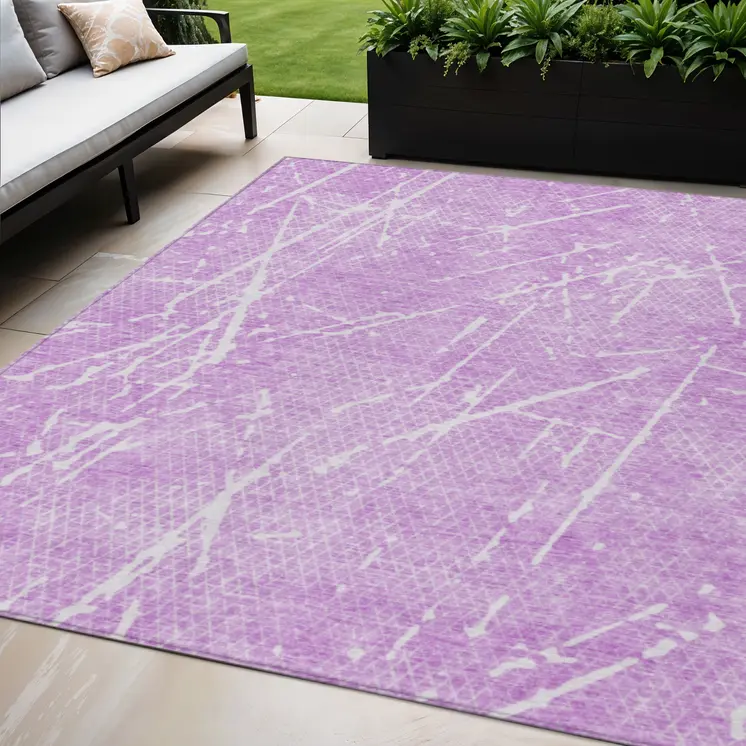 5' X 8' Lilac And Ivory Abstract Washable Indoor Outdoor Area Rug