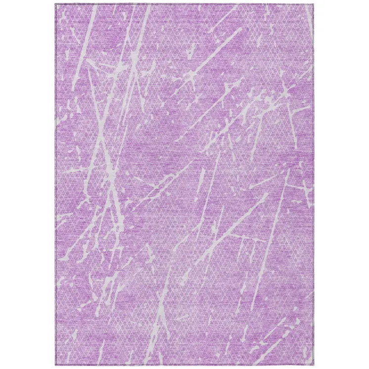 5' X 8' Lilac And Ivory Abstract Washable Indoor Outdoor Area Rug