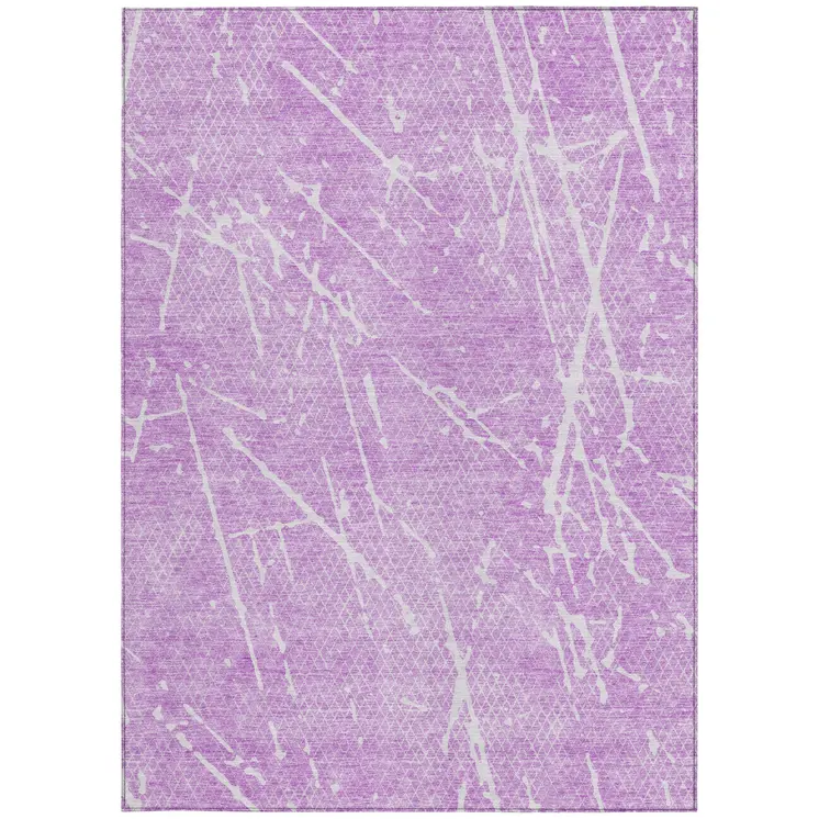 5' X 8' Lilac And Ivory Abstract Washable Indoor Outdoor Area Rug
