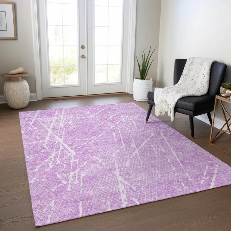 5' X 8' Lilac And Ivory Abstract Washable Indoor Outdoor Area Rug