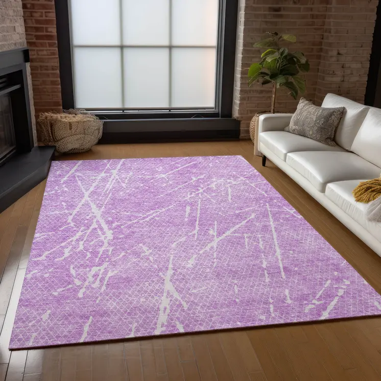 5' X 8' Lilac And Ivory Abstract Washable Indoor Outdoor Area Rug
