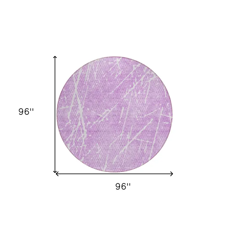 8' Lilac And Ivory Round Abstract Washable Indoor Outdoor Area Rug