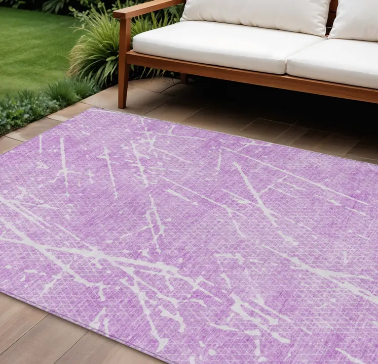 8' X 10' Lilac And Ivory Abstract Washable Indoor Outdoor Area Rug