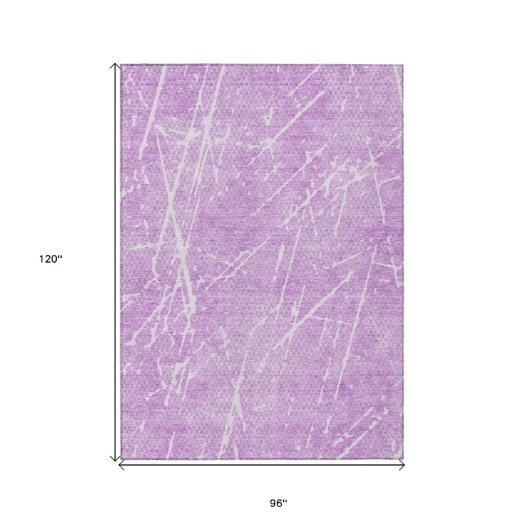 8' X 10' Lilac And Ivory Abstract Washable Indoor Outdoor Area Rug