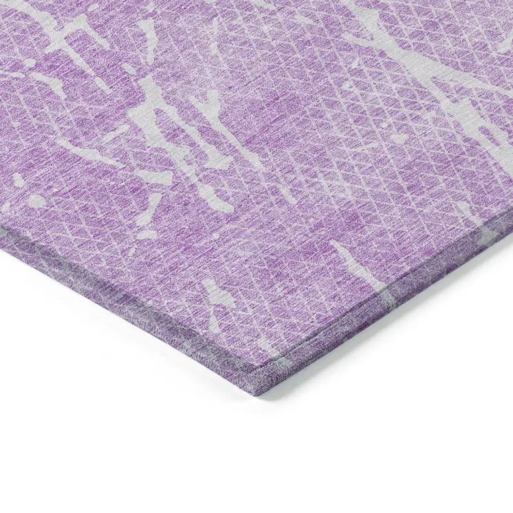 8' X 10' Lilac And Ivory Abstract Washable Indoor Outdoor Area Rug