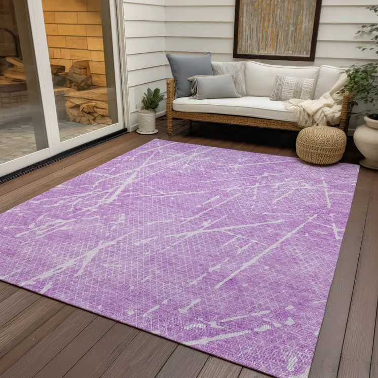 8' X 10' Lilac And Ivory Abstract Washable Indoor Outdoor Area Rug