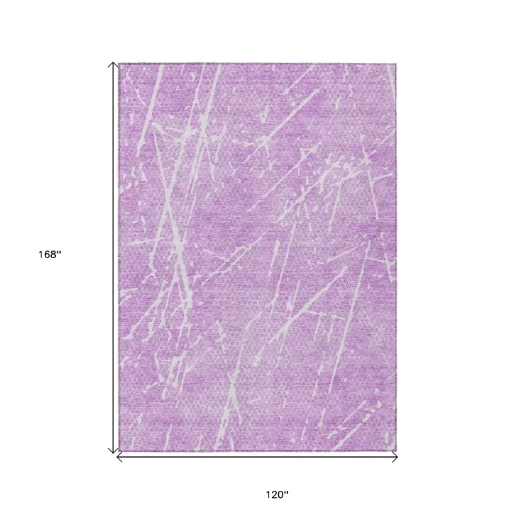 10' X 14' Lilac And Ivory Abstract Washable Indoor Outdoor Area Rug