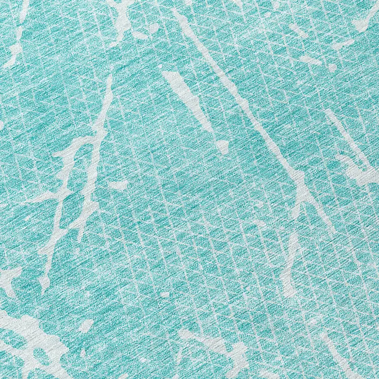 8' Teal Blue And Ivory Round Abstract Washable Indoor Outdoor Area Rug
