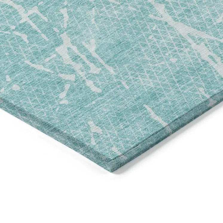 10' X 14' Teal Blue And Ivory Abstract Washable Indoor Outdoor Area Rug