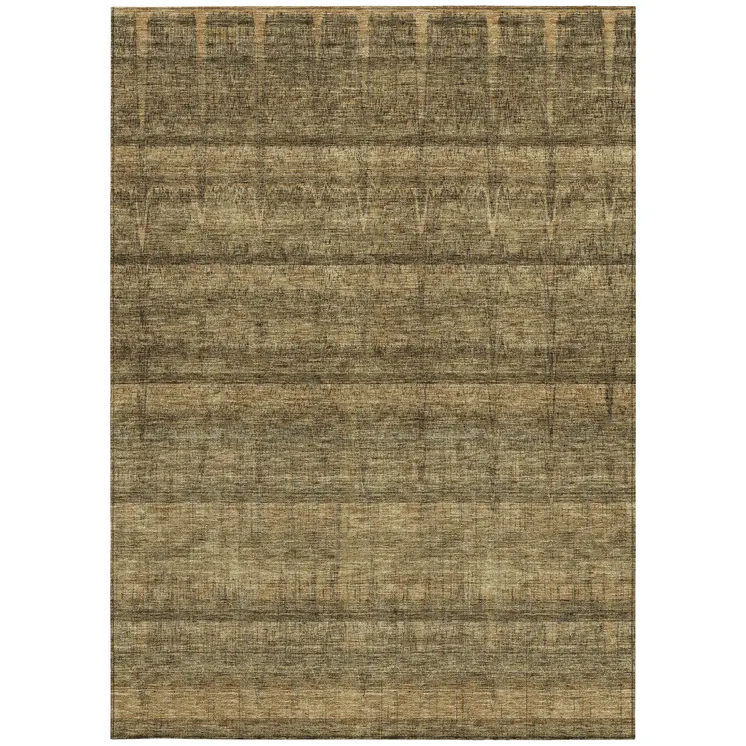 3' X 5' Brown Beige And Chocolate Striped Washable Indoor Outdoor Area Rug