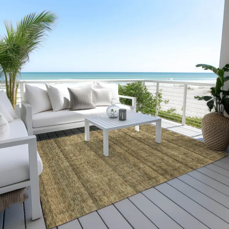 3' X 5' Brown Beige And Chocolate Striped Washable Indoor Outdoor Area Rug