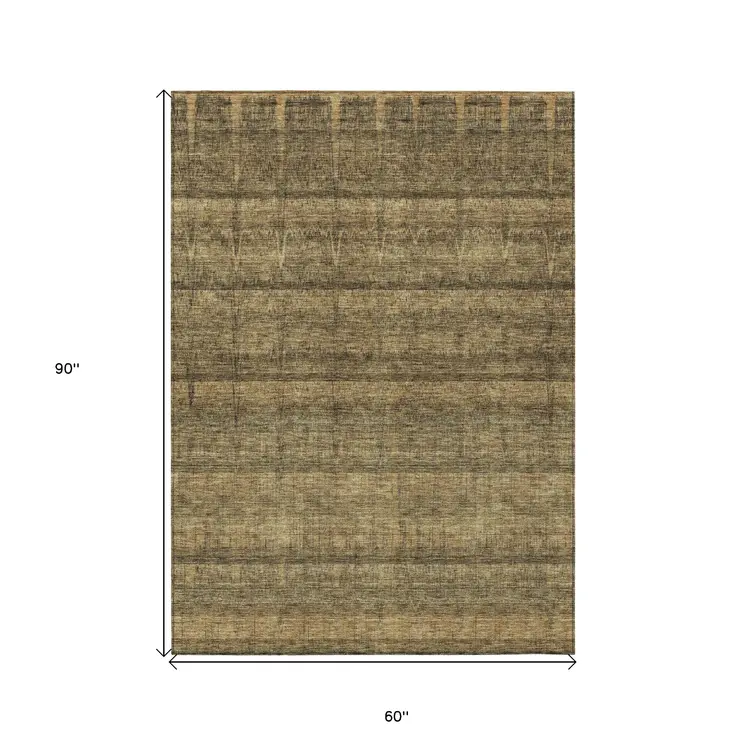 5' X 8' Brown Beige And Chocolate Striped Washable Indoor Outdoor Area Rug