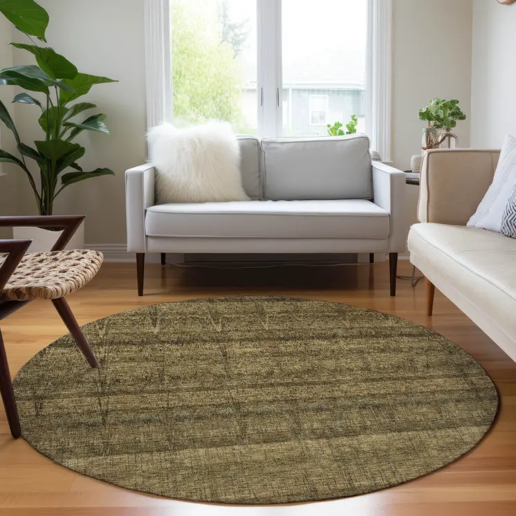 8' Brown Beige And Chocolate Round Striped Washable Indoor Outdoor Area Rug